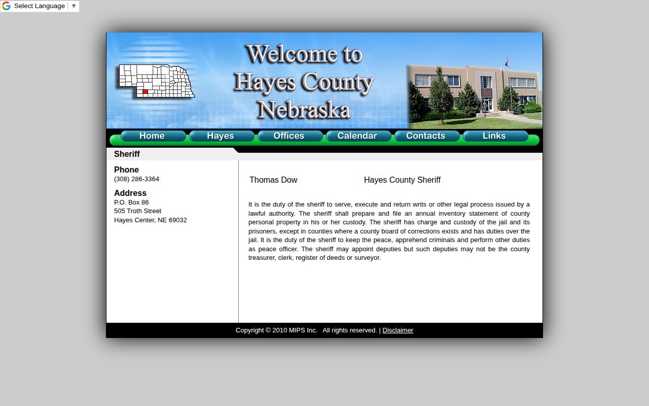 Hayes County warrant-record verification source, Hayes County Sheriff official contact page