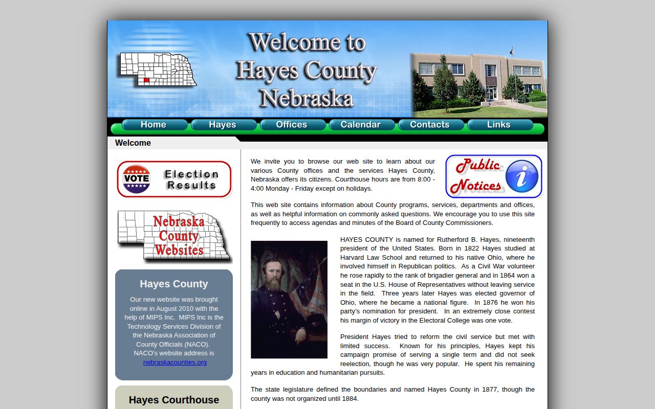 Hayes County official Hayes Center page for booking-record contact context